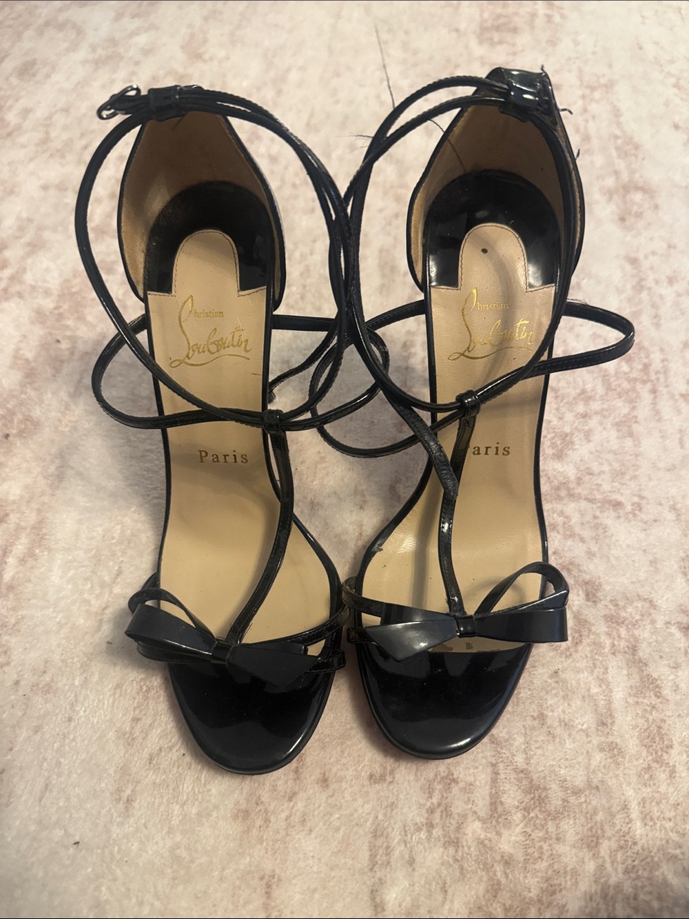 Christian Louboutin Black Patent Strappy Bow Sandals